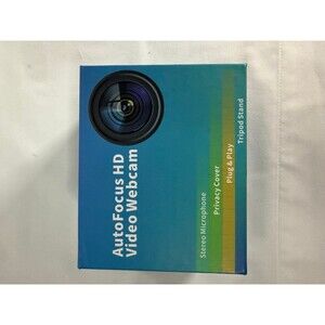 AutoFocus HD Video Webcam USB Full HD Stereo Mic Privacy Cover Tripod Blue